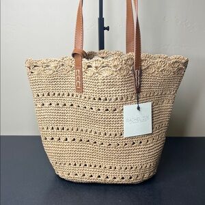 Rachel Zoe | Straw Woven Summer Spring Vacation Beach Bucket Tote w/ Wallet